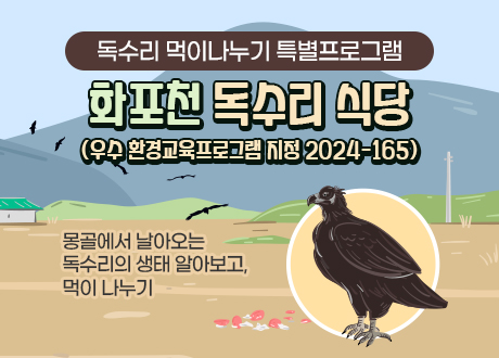 독수리 먹이나누기 특별프로그램 화포천 독수리 식당(우수 환경교육프로그램 지정 2024-165) 몽골에서 날아오는 독수리의 생태 알아보고, 먹이 나누기