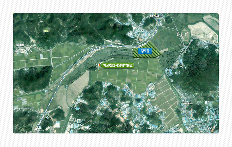 항공사진으로 본 창포뜰 위치