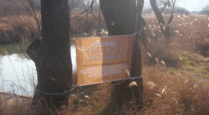 일부 탐방로 구간에 출입금지구역이라는 현수막을 매달아 놓은 모습