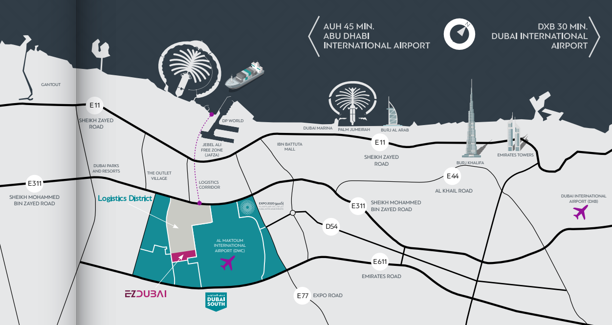 알막툼 국제공항 위치도