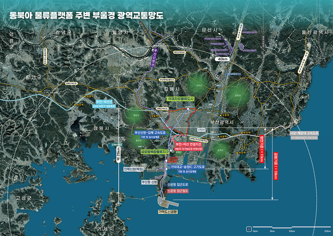 김해 동북아 물류플랫폼 주변 부울경 광역교통망도