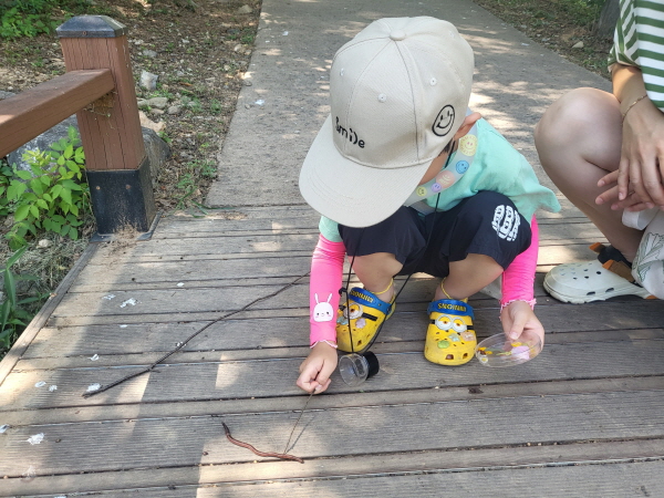 밖으로 나온 지렁이를 흙으로 보내줘요~