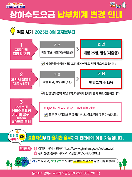 김해시 상하수도요금 납부체계 변경 안내문